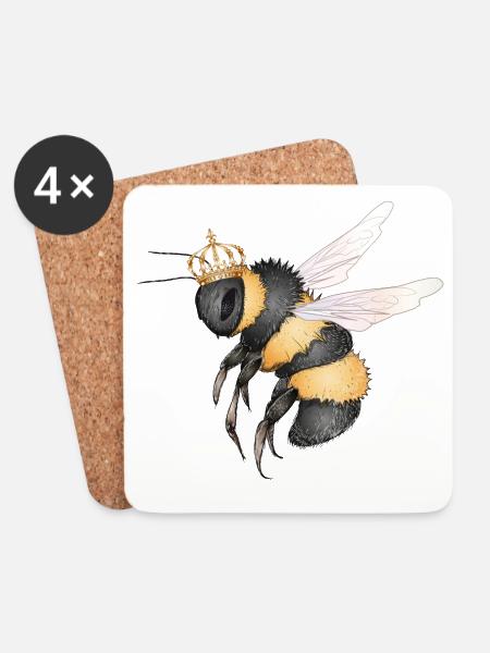 Zeichnung einer fliegenden Hummel mit Krone - Untersetzer (4er-Set) - Weiß