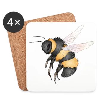 detailed drawing of a flying bumblebee - Coasters (set of 4) - white - Front