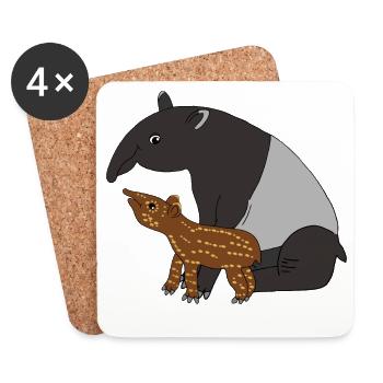 Tapir Famille Mère Enfant Bébé Cadeau - Dessous de verre (lot de 4) - blanc - Devant