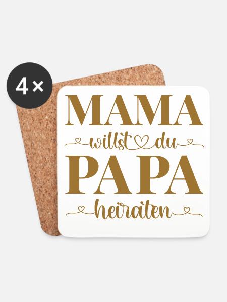 Hochzeit Antrag Kind Mama willst du Papa heiraten - Untersetzer (4er-Set) - Weiß