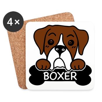 Boxer und Knochen - Untersetzer (4er-Set) - Weiß - Vorne