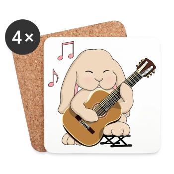 Mignon guitare classique jouant du lapin kawaii - Dessous de verre (lot de 4) - blanc - Devant