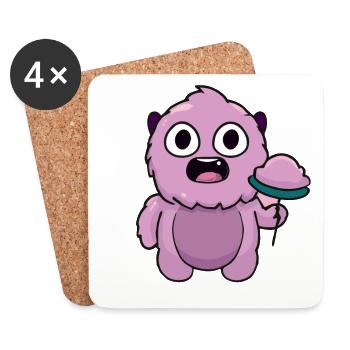 Monstre rose mignon | Chibi Drôle de Sucette - Dessous de verre (lot de 4) - blanc - Devant