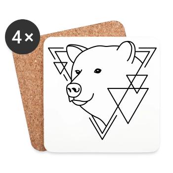 Bär in geometrischer Form - Line-Art-Design - Untersetzer (4er-Set) - Weiß - Vorne