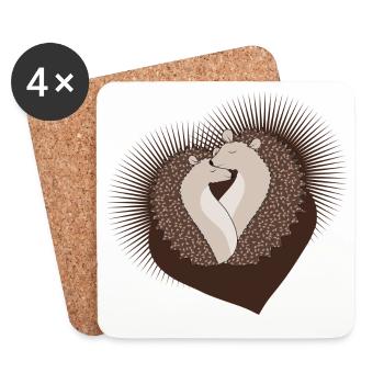 Couple de hérissons mignon magique avec coeur - Dessous de verre (lot de 4) - blanc - Devant