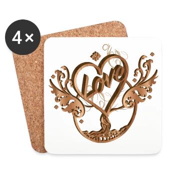 Arbre avec cœur et ailes pour la Saint-Valentin - Dessous de verre (lot de 4) - blanc - Devant
