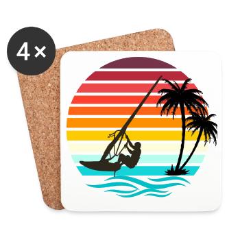 Windsurfer - Retro Vintage Sunset - Coasters (set of 4) - white - Front