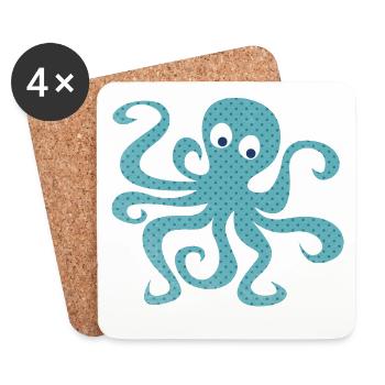 Octopus Octopus Points Chambre des enfants Sea Ocean - Dessous de verre (lot de 4) - blanc - Devant