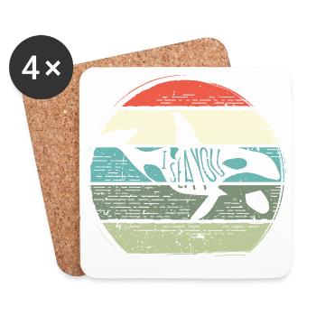 Retro Whale Sunset Circle - Coasters (set of 4) - white - Front