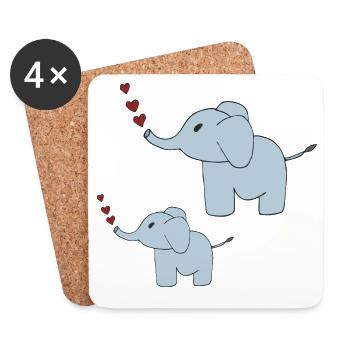 Éléphants père et fils - Dessous de verre (lot de 4) - blanc - Devant