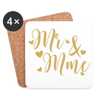Mr And Mme script doré - Dessous de verre (lot de 4) - blanc - Devant
