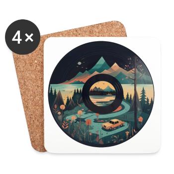 Camping caravane en paysage de montagne avec - Dessous de verre (lot de 4) - blanc - Devant