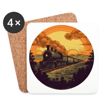 Retro Dampflok im Sonnenuntergang - Untersetzer (4er-Set) - Weiß - Vorne