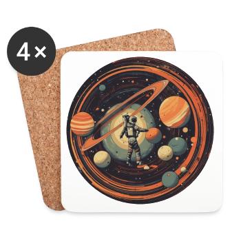 Astronaut in space with solar system and - Coasters (set of 4) - white - Front