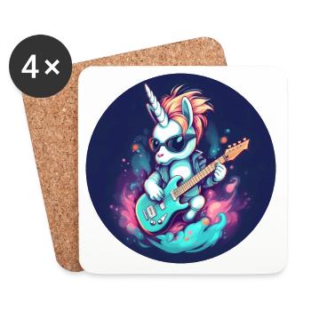 Coole Einhorn-Gitarren-Rocker - Untersetzer (4er-Set) - Weiß - Vorne