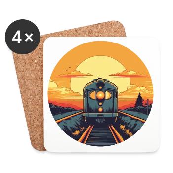 Vintage Eisenbahn E-Lok im Sonnenuntergang - Untersetzer (4er-Set) - Weiß - Vorne