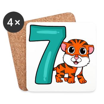 7 birthday 7 years old with animal motif - seven - Coasters (set of 4) - white - Front