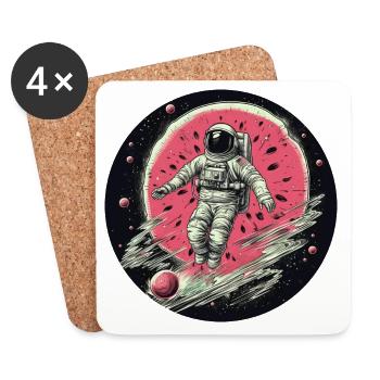 Astronaute sur la Lune de la pastèque - Creative World - Dessous de verre (lot de 4) - blanc - Devant