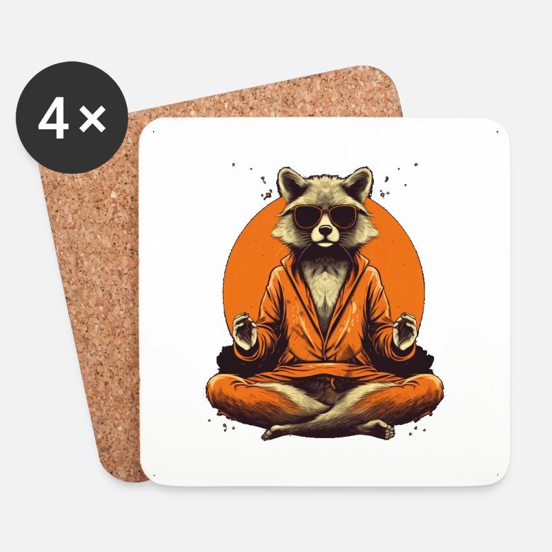 Yoga Waschbär - Untersetzer (4er-Set) - Weiß