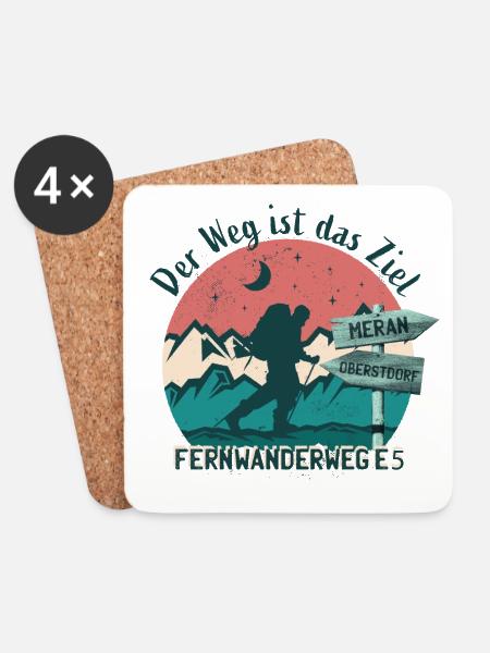 Der Weg ist das Ziel Fernwanderweg E5 Transalp - Untersetzer (4er-Set) - Weiß