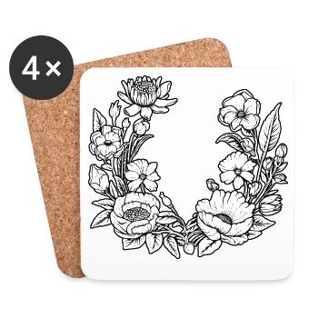 Flower Wreath Flowers Bees Meadow Wedding Blossoms - Coasters (set of 4) - white - Front