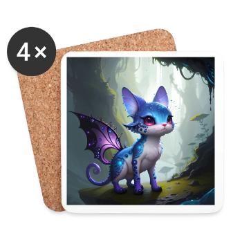 Alien cat with wings, Fantastic - Coasters (set of 4) - white - Front