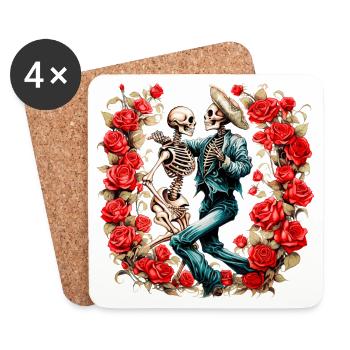 Danser des squelettes avec des roses - Dessous de verre (lot de 4) - blanc - Devant