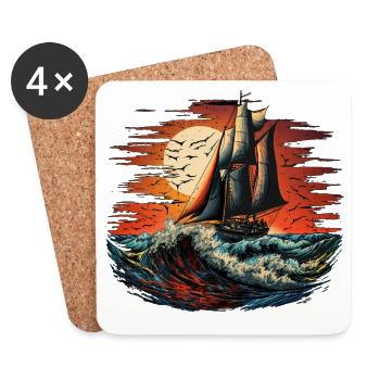 Voilier à pleine vitesse - Dessous de verre (lot de 4) - blanc - Devant