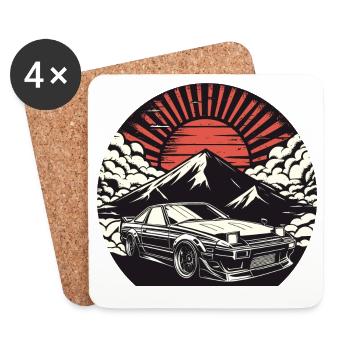 JDM-Auto Japanische Retro-Autorenn-Drift-Legende - Untersetzer (4er-Set) - Weiß - Vorne
