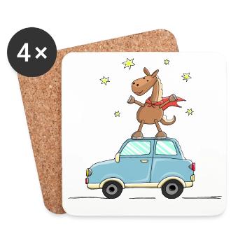 Le cheval vole comme un super-héros sur la voiture - Dessous de verre (lot de 4) - blanc - Devant