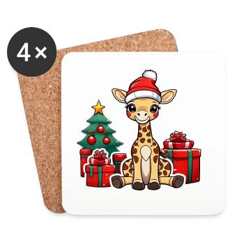 Cute baby giraffe with santa hat - Coasters (set of 4) - white - Front