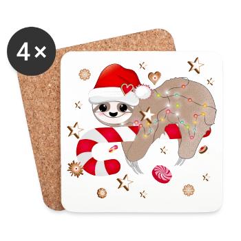 paresseux drôle avec de la canne de Noël - Dessous de verre (lot de 4) - blanc - Devant