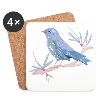 bläulicher Vogel mit Misteln im Winter Stimmung - Untersetzer (4er-Set) - Weiß - Vorne