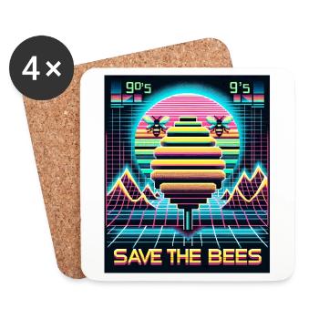 Sauvetage des abeilles rétro-futuriste (Save the Bees) - Dessous de verre (lot de 4) - blanc - Devant
