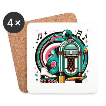Retro Musik und Rollschuh Grafik - Untersetzer (4er-Set) - Weiß - Vorne