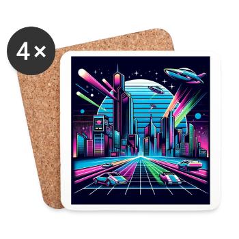 Synthwave City avec des ovnis - Dessous de verre (lot de 4) - blanc - Devant