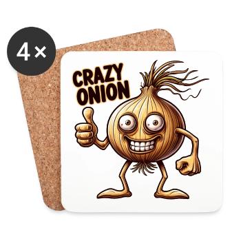 Crazy Veggies: Onion With Goatee and Thumbs Up - Coasters (set of 4) - white - Front