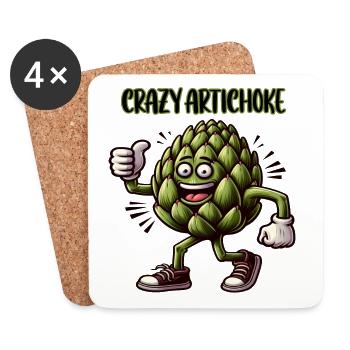 Crazy Veggies: Artichoke Power Walker Thumbs Up - Coasters (set of 4) - white - Front