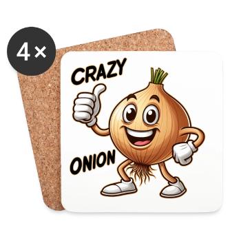 Crazy Veggies: Onion With Goatee and Thumbs Up - Coasters (set of 4) - white - Front