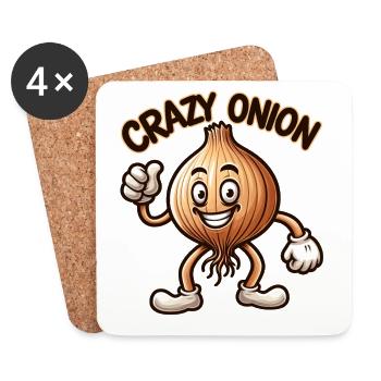 Crazy Veggies: Onion With Goatee and Thumbs Up - Coasters (set of 4) - white - Front
