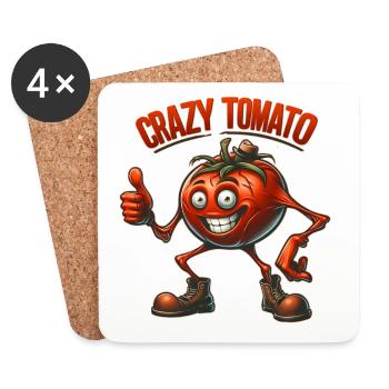 Crazy Veggies: Horror Tomato with hat + Thumps Up - Coasters (set of 4) - white - Front