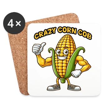 Crazy Veggies: Corn Cob Body Builder Thumbs Up - Coasters (set of 4) - white - Front