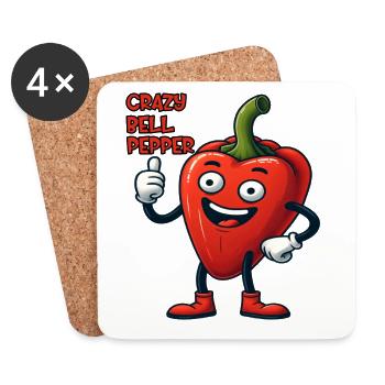 Légumes fous : Poivron avec pouces levés - Dessous de verre (lot de 4) - blanc - Devant