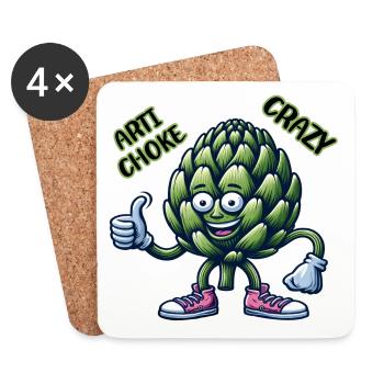 Crazy Veggies: Artichoke Gang Thumbs Up - Coasters (set of 4) - white - Front