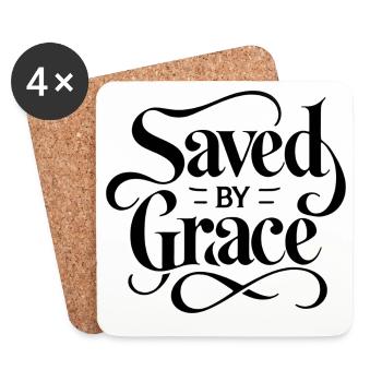 Saved by Grace Schriftzug Design - Untersetzer (4er-Set) - Weiß - Vorne