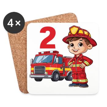 2 Anniversaire Camion de pompiers Pompier Pompiers - Dessous de verre (lot de 4) - blanc - Devant