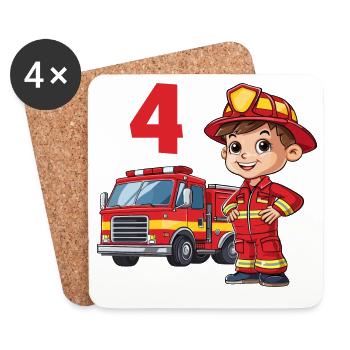 Pompier Camion de pompiers 4 Anniversaire Brigade de pompiers - Dessous de verre (lot de 4) - blanc - Devant