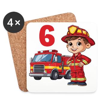 Pompier 6 Anniversaire Camion de pompiers Pompier - Dessous de verre (lot de 4) - blanc - Devant