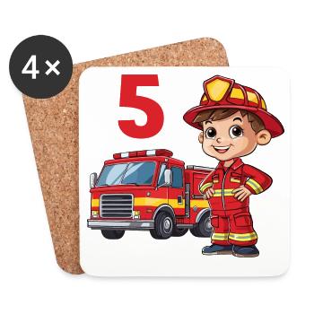 5 anniversaire pompier camion de pompiers camion de pompiers - Dessous de verre (lot de 4) - blanc - Devant