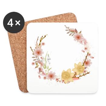 Floral wreath spring daffodils and palm catkins - Coasters (set of 4) - white - Front